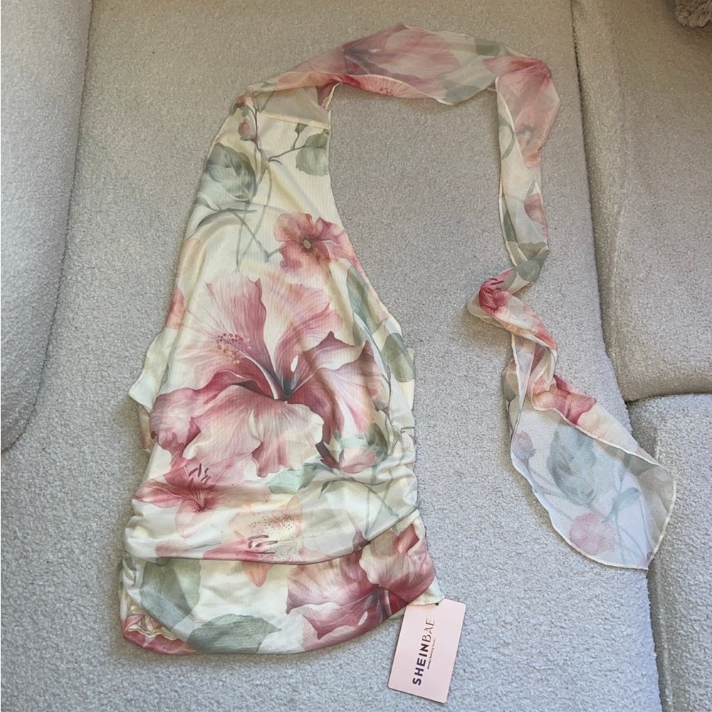 Pink and Yellow Floral Halter Neck Top - Picture 3 of 3